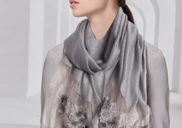 Grey Floral Embroidery Scarf