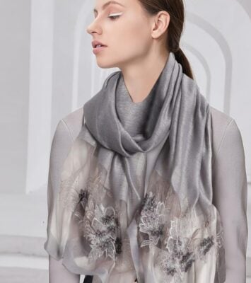 Grey Floral Embroidery Scarf