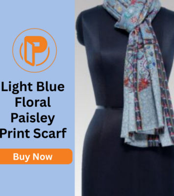 Light Blue Floral Paisley Print Scarf