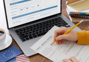 visa application composition with europe america flag